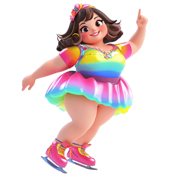 A happy cartoon figure skating and pointing in colorful attire png