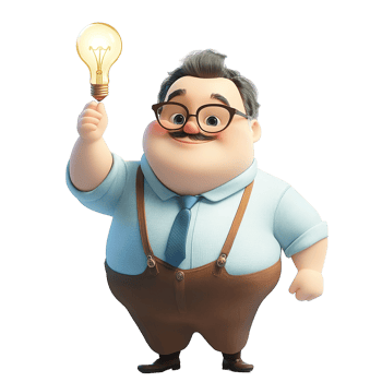 A cartoon man holding a lit lightbulb above his head png