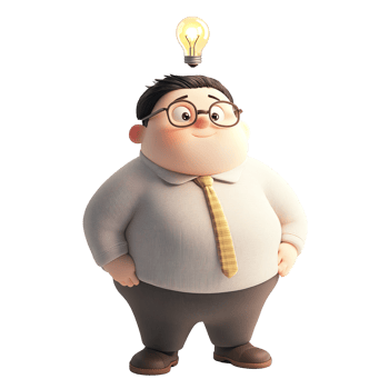 Cartoon man with eyeglasses and illuminated light bulb above head png