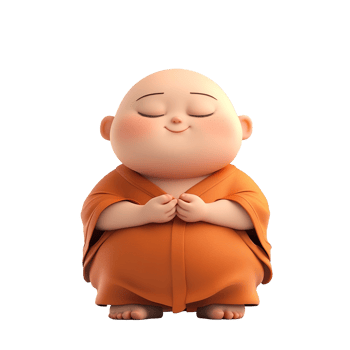 A smiling cartoon monk in orange robes and a bald head png