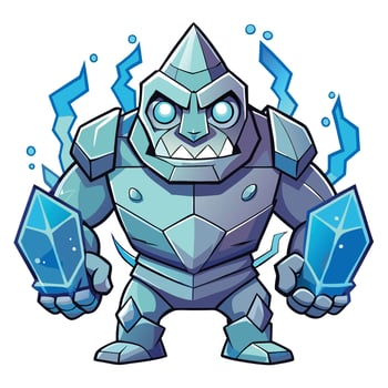 Ice monster with glowing eyes and crystal powers vector