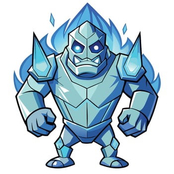 Powerful, icy, armored creature with crystal-like flames vector