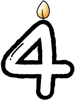 Hand drawn doodle font number 4 with candle pattern, number for worksheet png