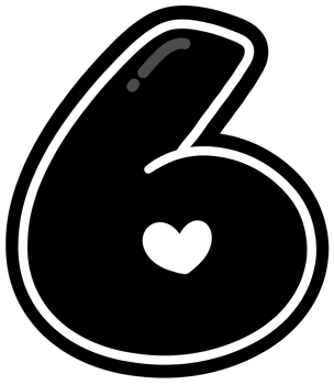Cute black and white number 6, Hand drawn number for kids, number element design illustration png
