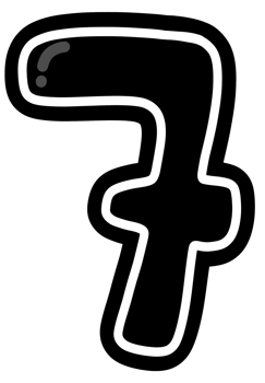 Cute black and white number 7, Hand drawn number for kids, number element design illustration png