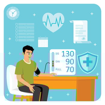 Man checking blood pressure at home using modern medical devices. Online health service concept vector