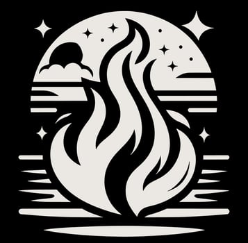 A black and white logo for a campfire vector