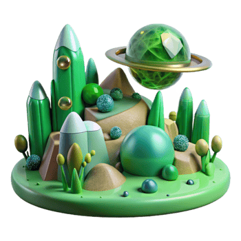 extraordinary vintage Alien Landscape with Green Sky Transparent Background high resolution png