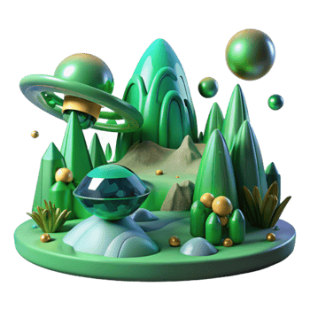 elegant creative Alien Landscape with Green Sky Transparent Background high resolution png