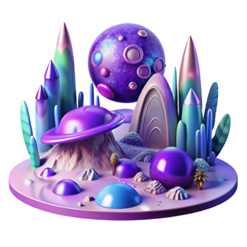 extraordinary abstract Alien Landscape with Purple Sky Transparent Background png