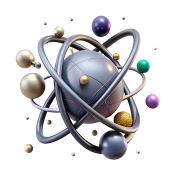 serene abstract Atom Model Spherical Shape with Electrons Isolated premium png