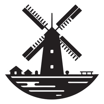 Detailed Windmill Silhouette Illustration Symbolizing Renewable Energy Resources vector