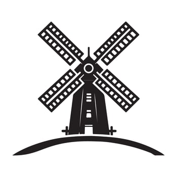 Classic Windmill Silhouette Capturing Dutch Tradition and Renewable Energy vector