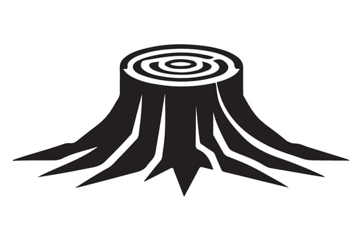 Detailed tree stump illustration with roots in silhouette vector