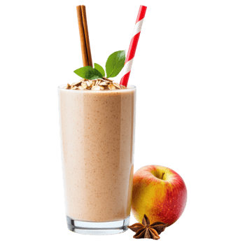 Free Isolated on Transparent Background, Creamy smoothie drink topped with oats and garnished with cinnamon sticks and fresh apple png