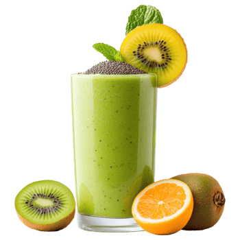 Free Isolated on Transparent Background, Refreshing smoothie drink made with kiwi and orange garnished with mint leaves png