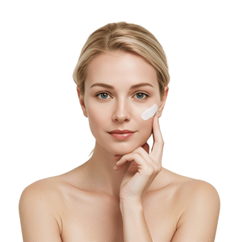 Woman applying facial cream for skincare png