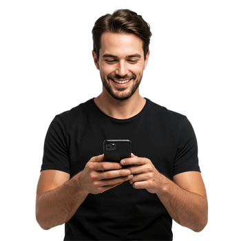 Smiling young man using smartphone png