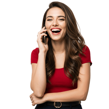 Happy Female with Curly Hair Using Smartphone png