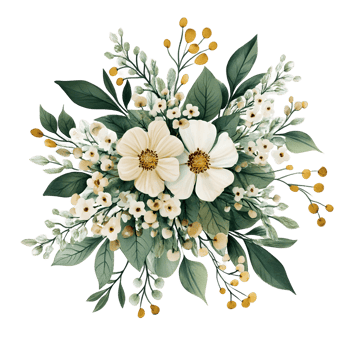 Watercolor botanical illustration of delicate beige flowers with leafy accents png