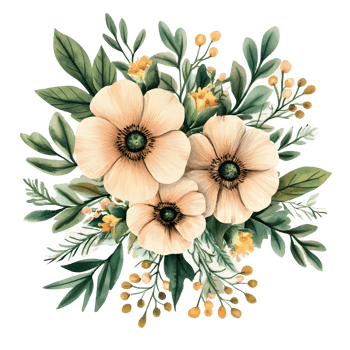 Artistic flower bouquet featuring beige petals and natural green surroundings png