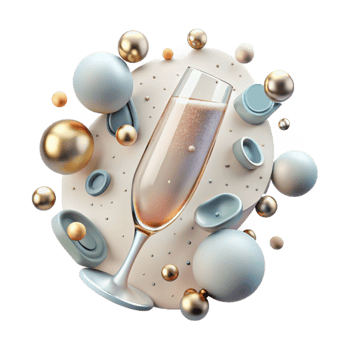 vibrant rustic Champagne Flute Top View with Bubbles Isolated detailed png