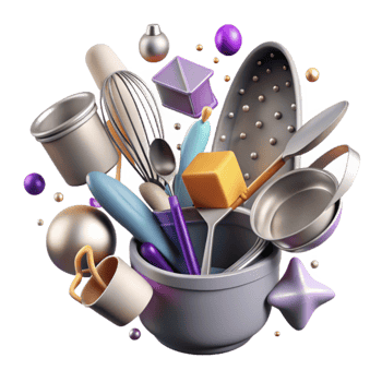 serene minimalist Chaotic Arrangement of Kitchen Utensils Transparent detailed png