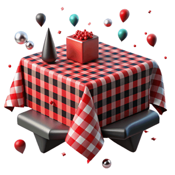 beautiful vintage Checkered Red and Black Tablecloth Transparent Background Element genuine png