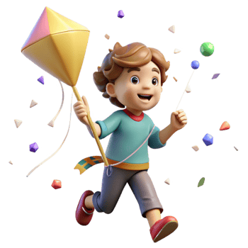 vibrant abstract Child Running with Kite in Windy Day Isolated authentic png