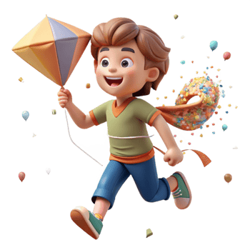 elegant vintage Child Running with Kite in Windy Day Isolated original png