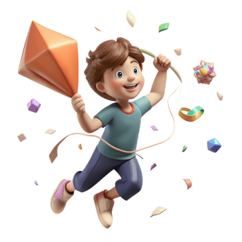 extraordinary modern Child Running with Kite in Windy Day Isolated detailed png