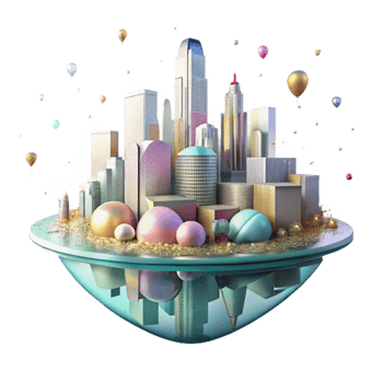 elegant vintage City Skyline Reflection in Puddle Isolated genuine png