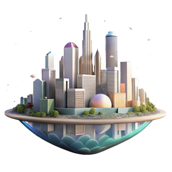 impressive rustic City Skyline Reflection in Puddle Isolated authentic png