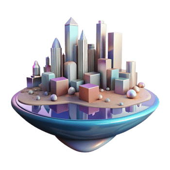 impressive rustic City Skyline Reflection in Puddle Isolated professional png