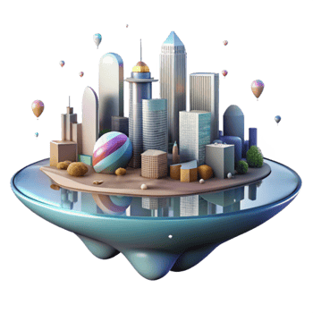 dramatic vintage City Skyline Reflection in Puddle Isolated genuine png