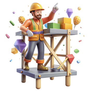 serene modern Construction Worker on Scaffolding Cutout Element detailed png