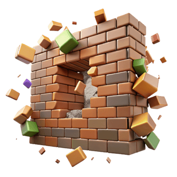 elegant artistic Cracked Wall with Exposed Bricks Red and Brown Isolated png