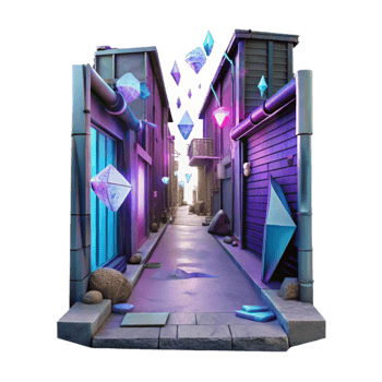 extraordinary contemporary Cyberpunk Alleyway with Neon Signs Cutout detailed png