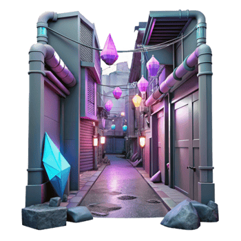beautiful traditional Cyberpunk Alleyway with Neon Signs Cutout detailed png