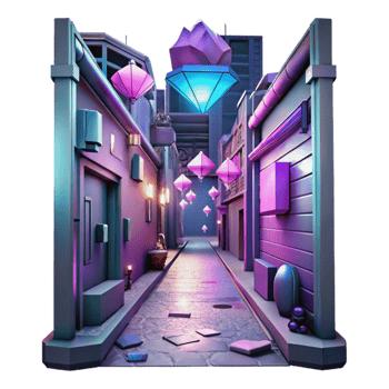 impressive artistic Cyberpunk Alleyway with Neon Signs Cutout professional png