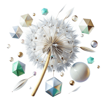 serene contemporary Dandelion Seedhead Transparent Background with Windblown Effect detailed png