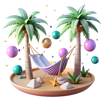 dramatic vintage Empty Hammock Between Palm Trees Cutout original png