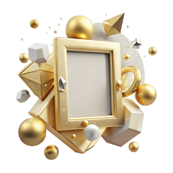 elegant classic Empty Picture Frame with Golden Border Transparent Background high resolution png