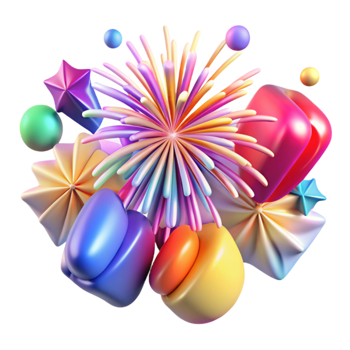 impressive classic Fireworks Burst Bright Colors Transparent Background high quality png