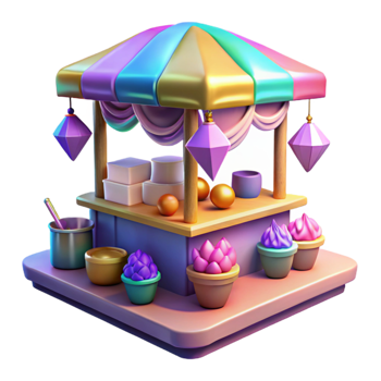 serene traditional Floating Market Stall Colorful Isolated on Transparent Background detailed png