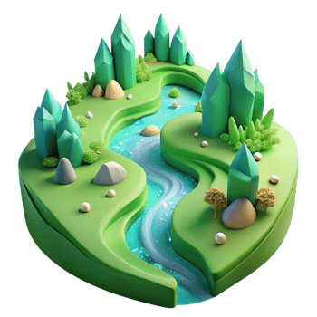 serene modern Flowing River Through Green Forest Element original png