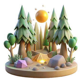 magnificent artistic Forest Scene with Trees and Sunlight Isolated Element premium png