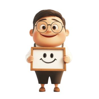 A smiling cartoon character holding a picture of a happy face png