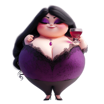 A charming cartoon woman holds a glass of red wine png