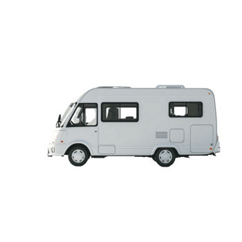 White Camper Van Side Profile Against Black Background png